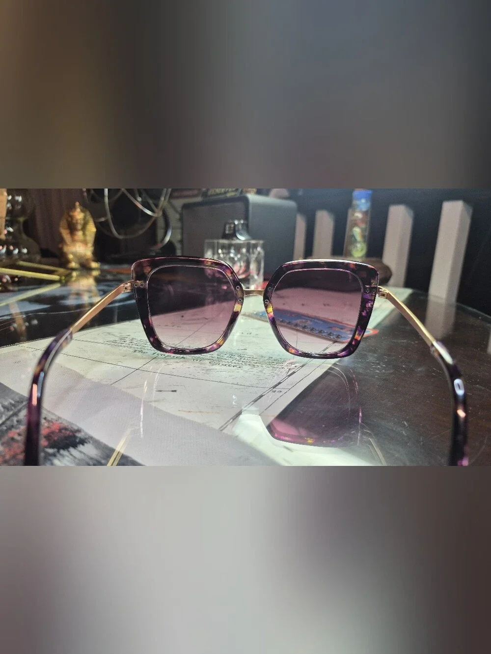 Oscar de la Renta Purple Tortoiseshell Oversized Square Sunglasses